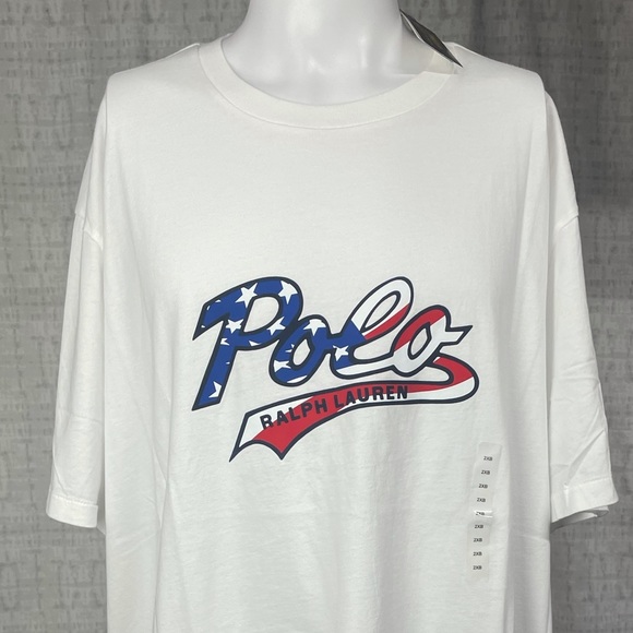 NWT 2XB Polo Ralph Lauren Crewneck Graphic Cotton T-shirt White Red Blue - Picture 1 of 5